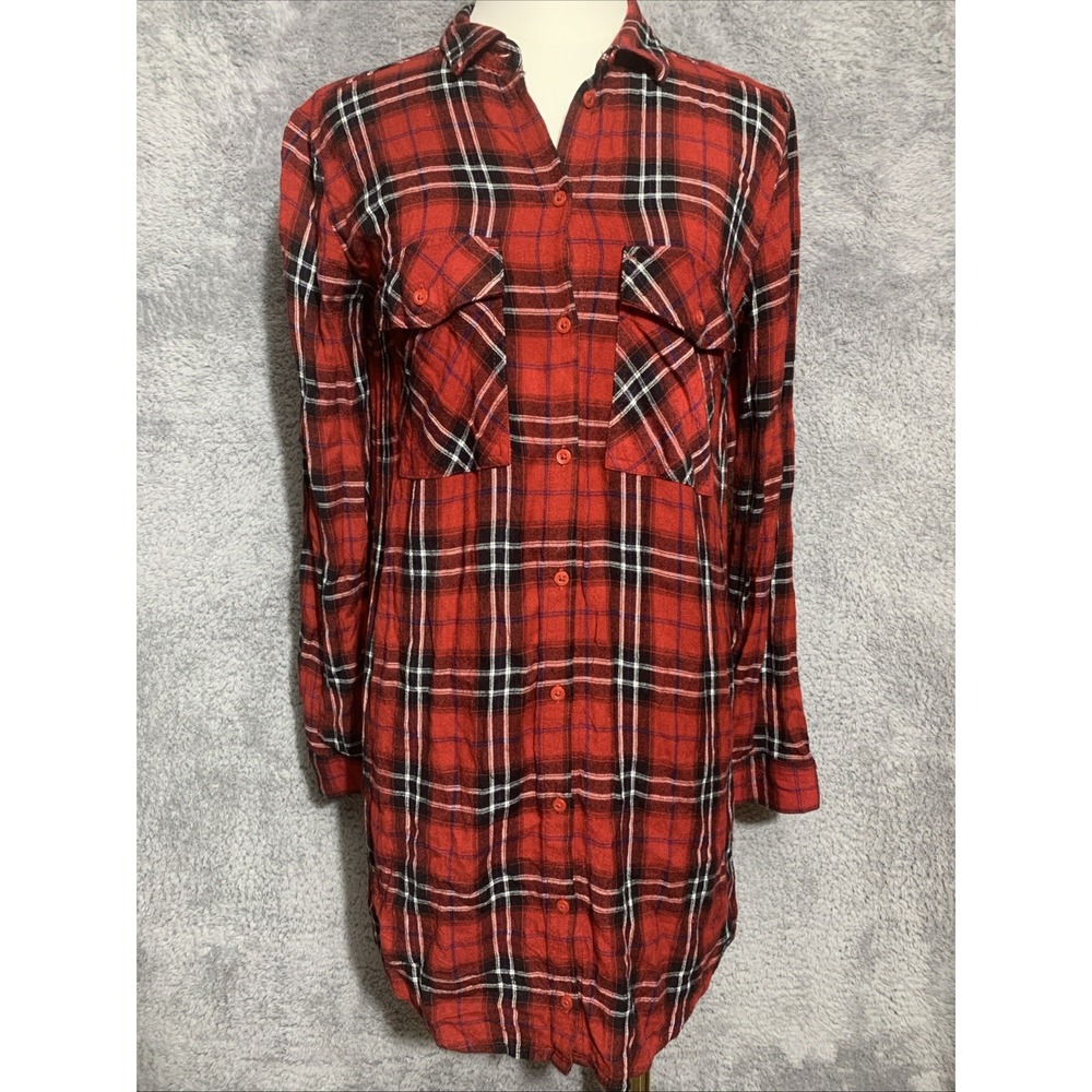 Divided By‎ H&M Womens Red Plaid Long Sleeves Collared Button Up Shirt Size 6